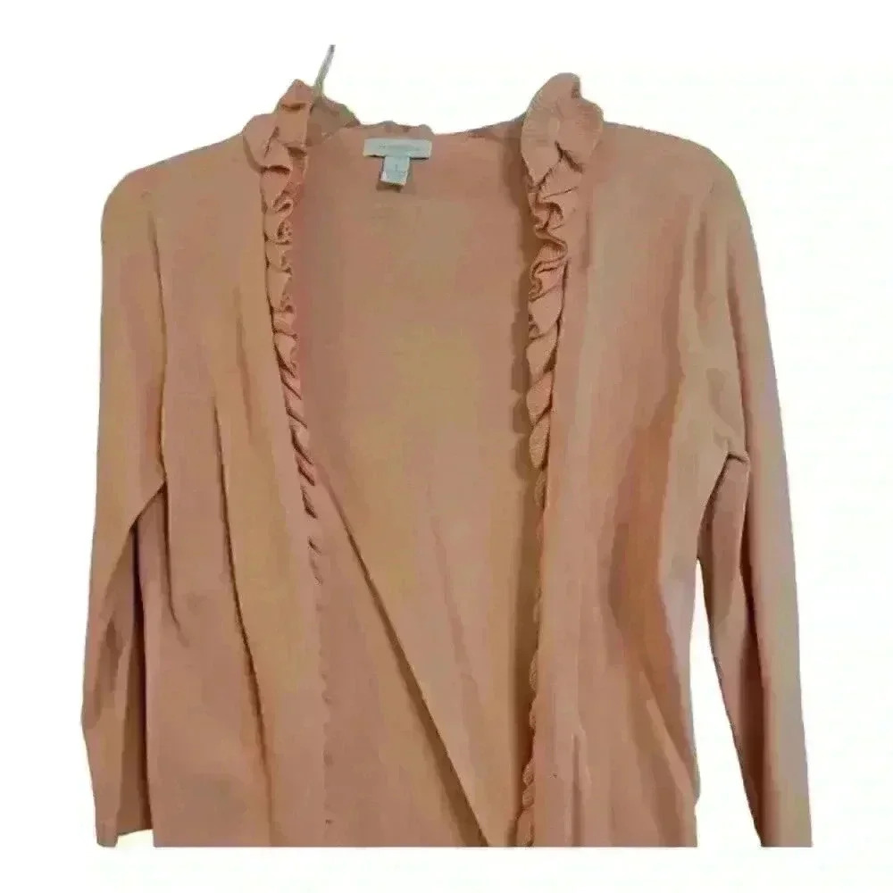 Charter Club pink Ruffel Open Front‎ Sweater Top Shirt Small S